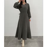 チャコール | CENEA キーネック裏起毛レースアップワンピース | JUNOAH