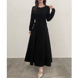 ブラック | CENEA レースアップカットフレアワンピース(裏地無し) | JUNOAH