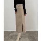 グレージュ | CENEA スリットジップIラインスカート(伸縮あり、あったか生地、裏地なし) | JUNOAH