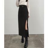 チャコール | CENEA スリットジップIラインスカート(伸縮あり、あったか生地、裏地なし) | JUNOAH