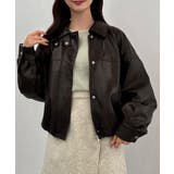 ブラウン | CENEA 2wayカラーPUレザーブルゾン(光沢素材) | JUNOAH