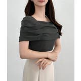 CENEA オフショル風スクエアネックドレープリブカットソー | JUNOAH | 詳細画像17 