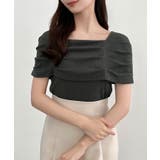 チャコール | CENEA オフショル風スクエアネックドレープリブカットソー | JUNOAH