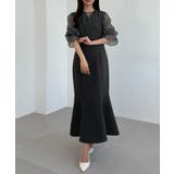 CENEA チュールシアーブラウス＋VネックマーメイドワンピースSET | JUNOAH | 詳細画像14 