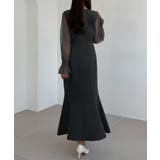 CENEA チュールシアーブラウス＋VネックマーメイドワンピースSET | JUNOAH | 詳細画像16 