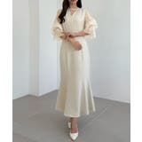 アイボリー | CENEA チュールシアーブラウス＋VネックマーメイドワンピースSET | JUNOAH