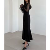 CENEA チュールシアーブラウス＋VネックマーメイドワンピースSET | JUNOAH | 詳細画像4 