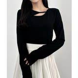 ブラック | CENEA 薄手カットアウトデザインカットソー | JUNOAH