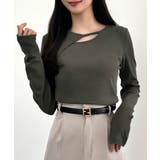 チャコール | CENEA 薄手カットアウトデザインカットソー | JUNOAH