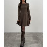 CENEA オフショル風スクエアネックミニニットワンピ | JUNOAH | 詳細画像13 