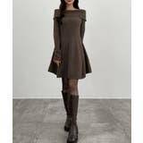 モカ | CENEA オフショル風スクエアネックミニニットワンピ | JUNOAH