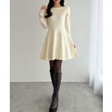 アイボリー | CENEA オフショル風スクエアネックミニニットワンピ | JUNOAH