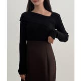 CENEA アシンメトリーロールカラーニットトップス | JUNOAH | 詳細画像1 