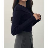 CENEA アシンメトリーロールカラーニットトップス | JUNOAH | 詳細画像16 