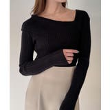 CENEA アシンメトリーロールカラーニットトップス | JUNOAH | 詳細画像3 