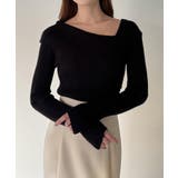 CENEA アシンメトリーロールカラーニットトップス | JUNOAH | 詳細画像4 