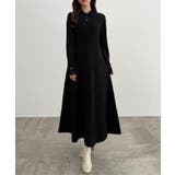 ブラック | CENEA シャギーカラーフレアニットワンピース | JUNOAH