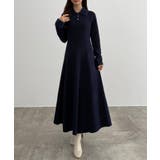 ネイビー | CENEA シャギーカラーフレアニットワンピース | JUNOAH