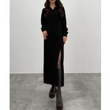 ブラック | CENEA 裏起毛裾ファスナーIラインワンピース | JUNOAH