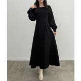 ブラック | CENEA バックレースアップスクエアネックワンピース | JUNOAH