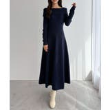 ネイビー | CENEA オフショル風スクエアネックロングニットワンピ | JUNOAH