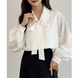 ホワイト | CENEA 【リボン取り外し可能】ボウタイブラウス | JUNOAH