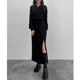 ブラック | CENEA キーネックトップス＋裾ファスナーＩラインスカート | JUNOAH