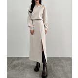 アイボリー | CENEA キーネックトップス＋裾ファスナーＩラインスカート | JUNOAH