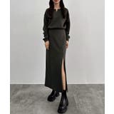 チャコール | CENEA キーネックトップス＋裾ファスナーＩラインスカート | JUNOAH