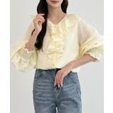 クリーム | CENEA Vネックフレアラッフルブラウス | JUNOAH