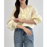 CENEA Vネックフレアラッフルブラウス | JUNOAH | 詳細画像5 