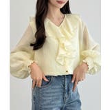 CENEA Vネックフレアラッフルブラウス | JUNOAH | 詳細画像6 