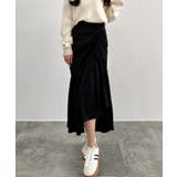 ブラック | CENEA ドロストギャザーフレアスカート | JUNOAH