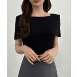 ブラック | CENEA オフショル風スクエアネックニットトップス | JUNOAH