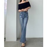 ライトブルー | Louere ストレッチフレアデニムパンツ | Louere