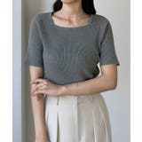チャコール | Louere スクエアネック半袖リブニット | Louere
