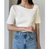 ホワイト | Louere アシメネック半袖リブニット | Louere