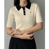 アイボリー | Louere ロゴ刺繍半袖リブニットポロ | Louere