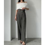 チャコール | Louere ベルト付きハイウエストタックフリルパンツ | Louere