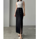 ブラック | Louere ゴールドボタン前スリットペンシルスカート | Louere