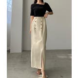アイボリー | Louere ゴールドボタン前スリットペンシルスカート | Louere