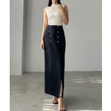 ネイビー | Louere ゴールドボタン前スリットペンシルスカート | Louere