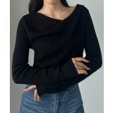 ブラック | Louere 薄手ドレープリブニットトップス | Louere