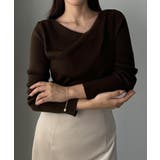 ブラウン | Louere 薄手ドレープリブニットトップス | Louere