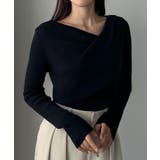 ネイビー | Louere 薄手ドレープリブニットトップス | Louere