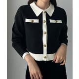 ブラック | Louere バイカラー襟付きニットカーディガン | Louere