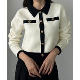 アイボリー | Louere バイカラー襟付きニットカーディガン | Louere