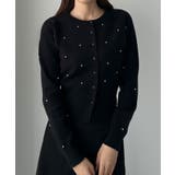 ブラック | Louere ランダムパールウエストシェイプニットカーディガン | Louere