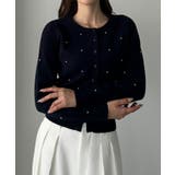 ダークネイビー | Louere ランダムパールウエストシェイプニットカーディガン | Louere