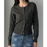 チャコール | Louere ランダムパールウエストシェイプニットカーディガン | Louere